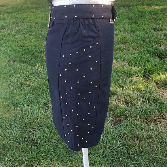 Maje Navy blue skirt with stud and attached belt - Picture 4 of 9